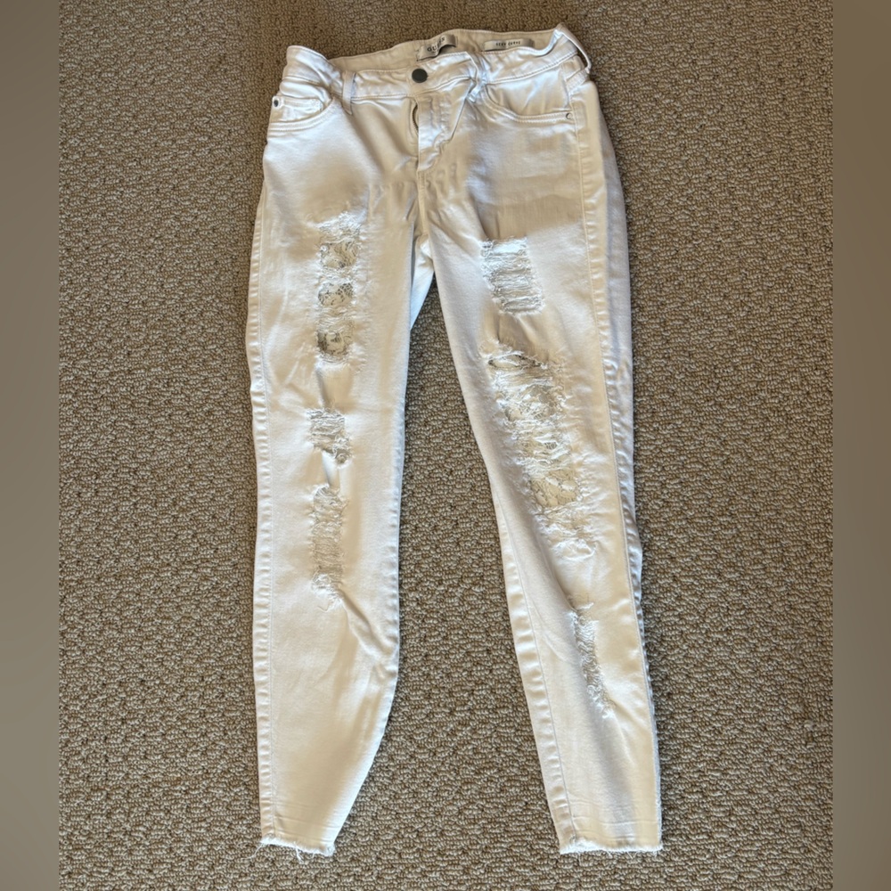 Guess Women's Distressed Lace Skinny Jeans - White “sexy curve”